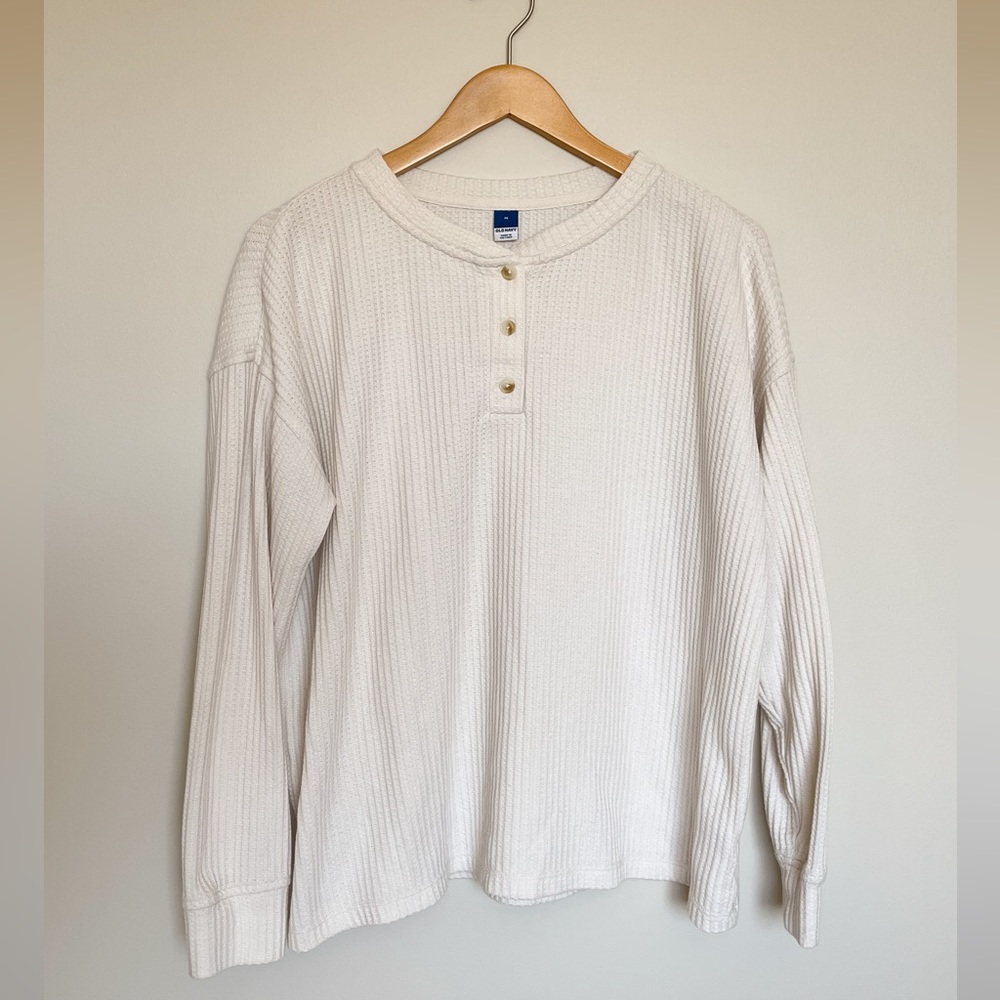 Waffle Henley Lounge Top with 1/4 Button Up